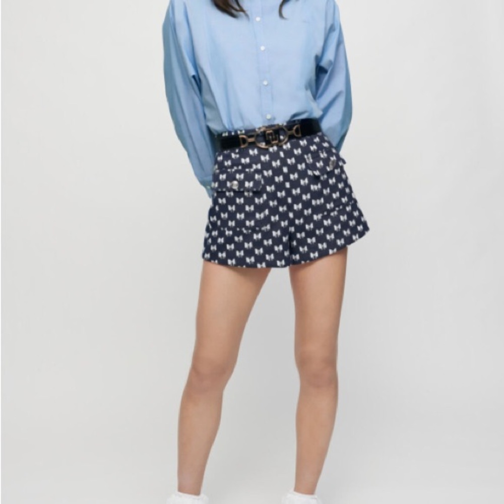 Maje Navy Blue Bow Shorts